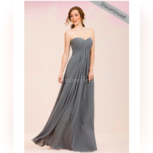 NWT Grey Long Strapless Sweetheart Georgette Dress - Picture 1 of 10